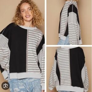 POL EUC Black, Gray And Floral Patterned Sweater. Medium